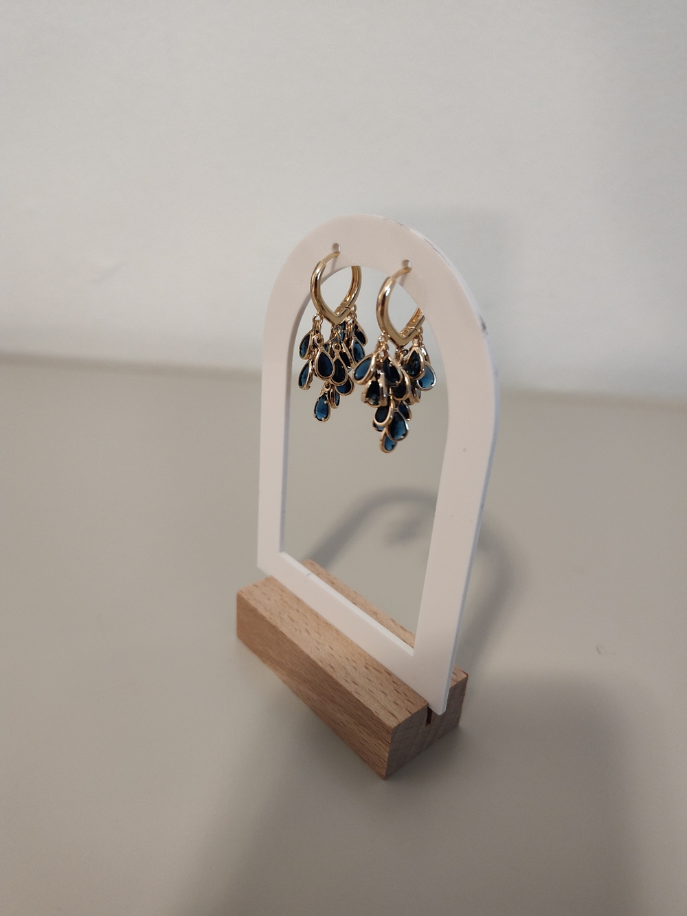 Gold Hoop Earrings with Blue Teardrop Charms